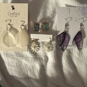 Assorted Earrings Set with White, Blue, and Purple Designs